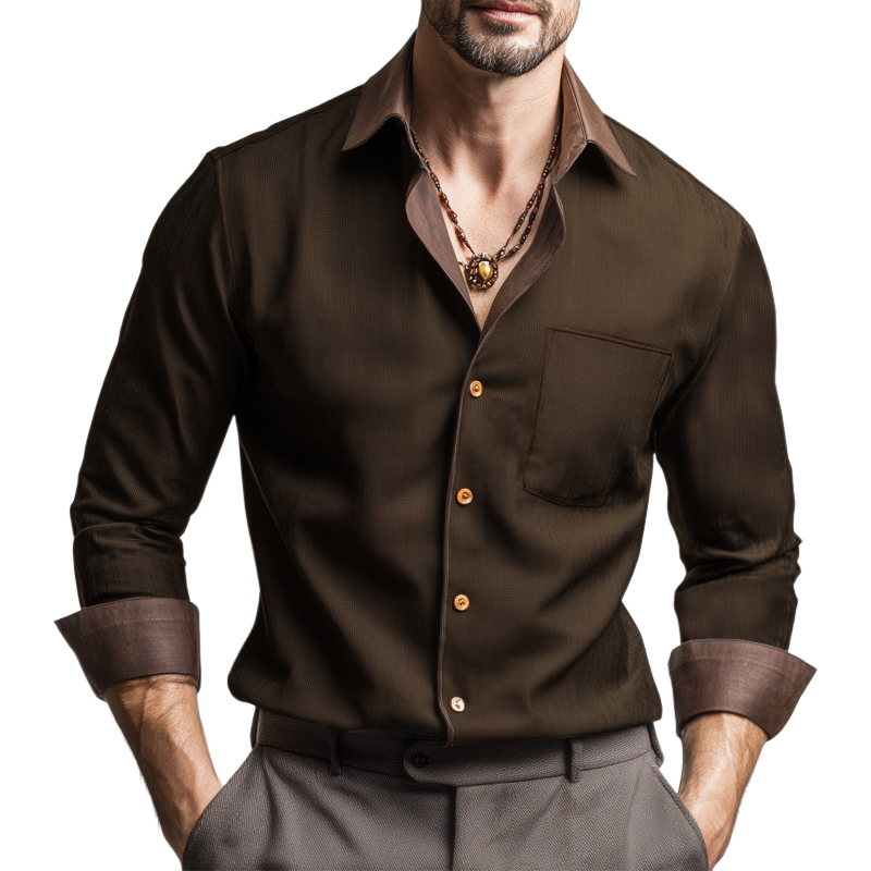 Men's Spring And Autumn Business Colorblock Long Sleeve Shirt MTA0299H6U