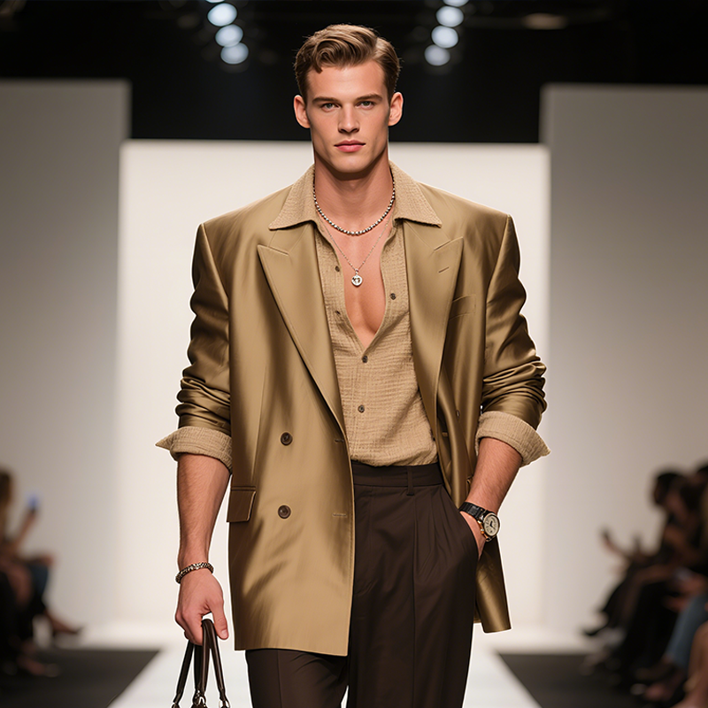 Men's Classic Vintage Style Luxe Satin Double Breasted Blazer MTA2541F7TO
