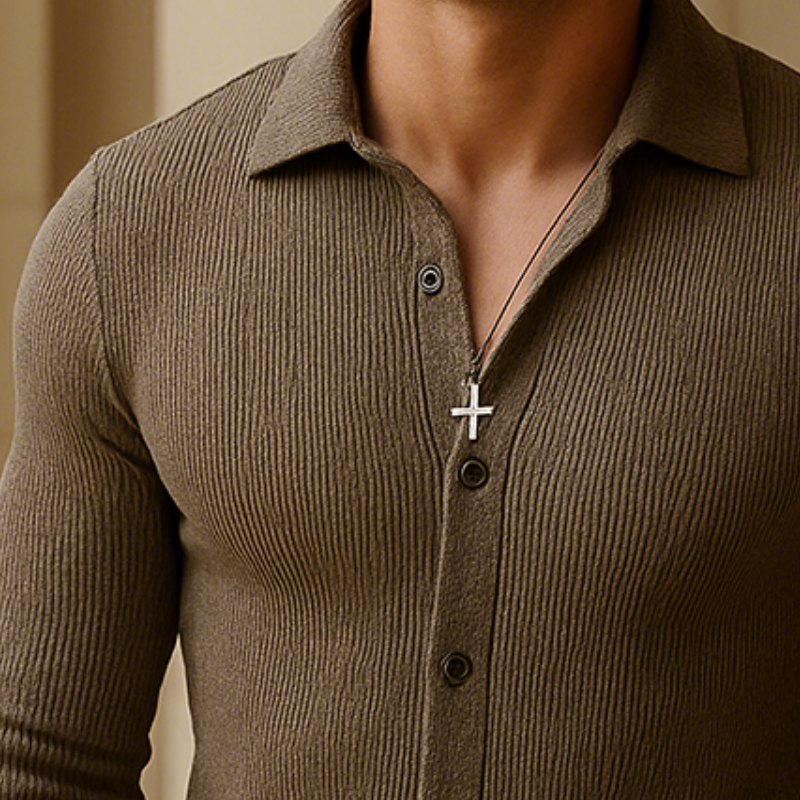 Men's Retro Casual Street Business Knitted Lapel Long Sleeve Shirt MTA0627H5TO