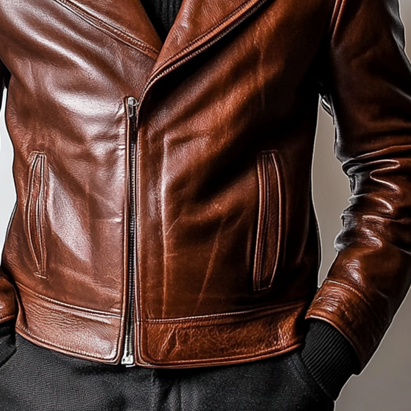 Men's Retro Solid Color Lapel Zipper PU Jacket MTA0455L1X