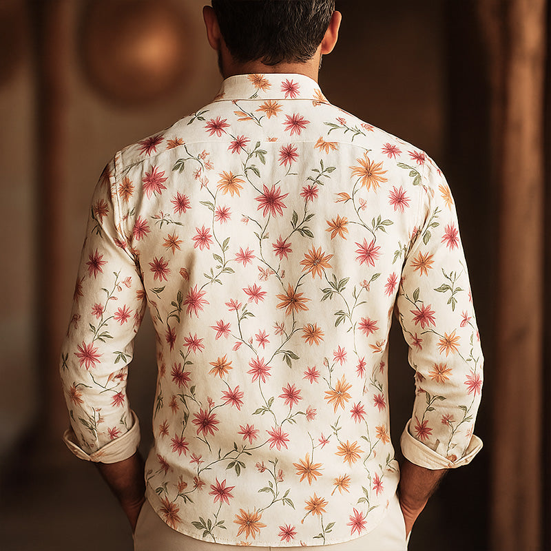 Men's Summer Fashion Printed Cotton Long Sleeve Shirt MTA1521E9P