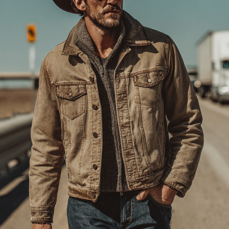 Men's Vintage Western Style Lapel Denim Jacket MTA0570H8X