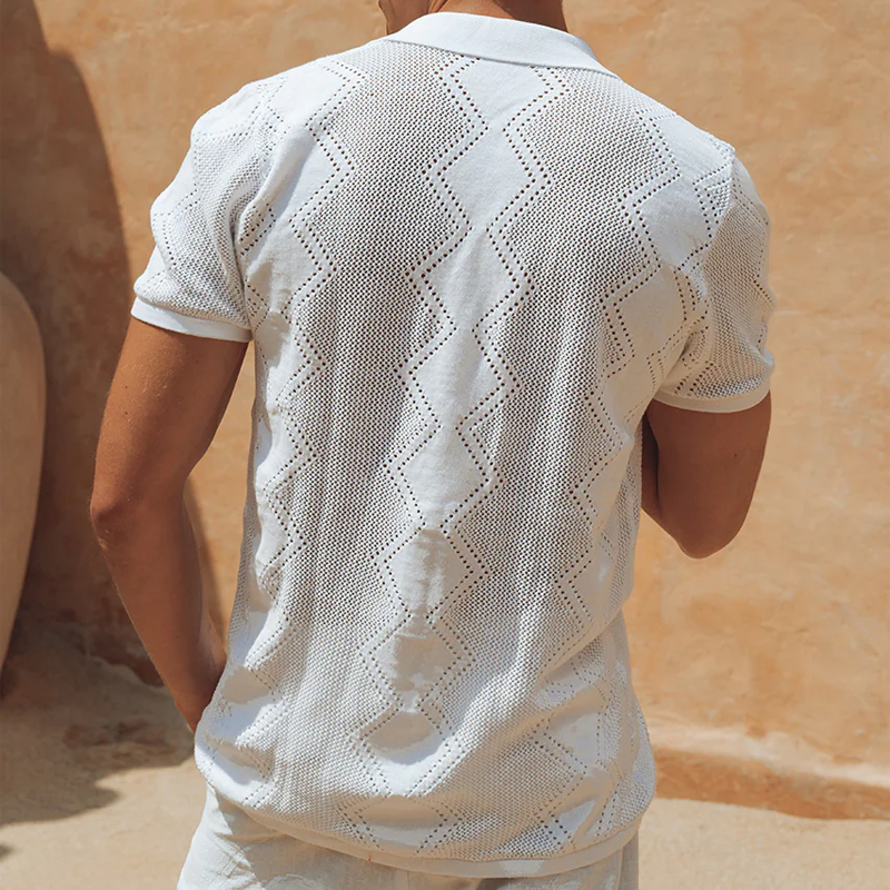 Men's Spring And Summer Fashion Casual Hollow Knitted Slim Short-sleeved Shirt MTA0948G3K