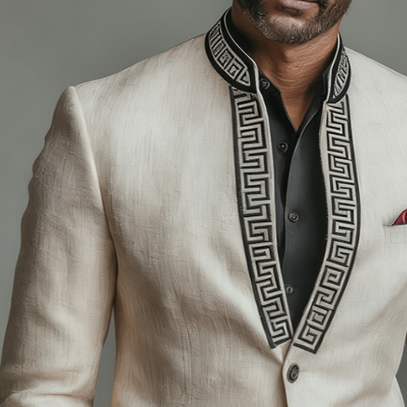 Men's Retro Casual Embroidered Stand Collar Button Jacket MTA3050K9TO