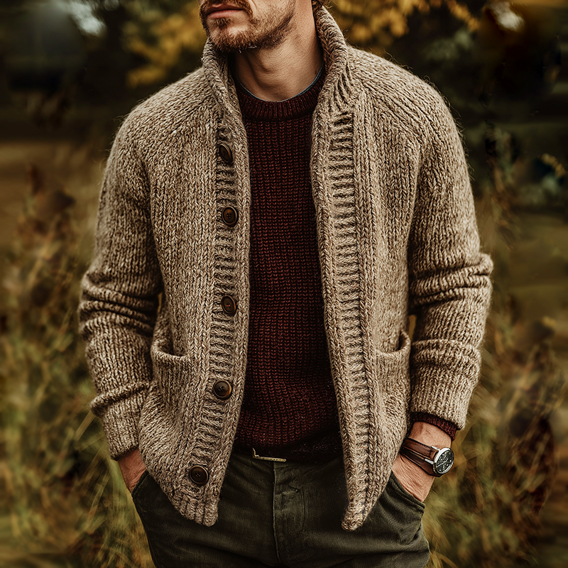 Men's Retro Casual Knitted Sweater Stand Collar Button Cardigan MTA1476J0TO