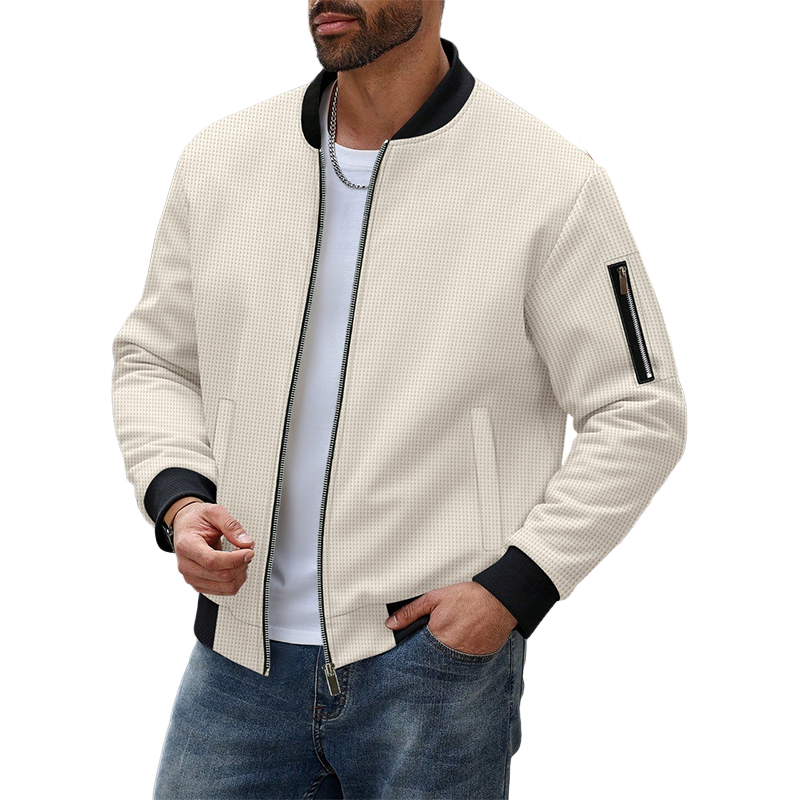 Men's Contrast Waffle Baseball Collar Zip-Up Jacket MTA2976H4X