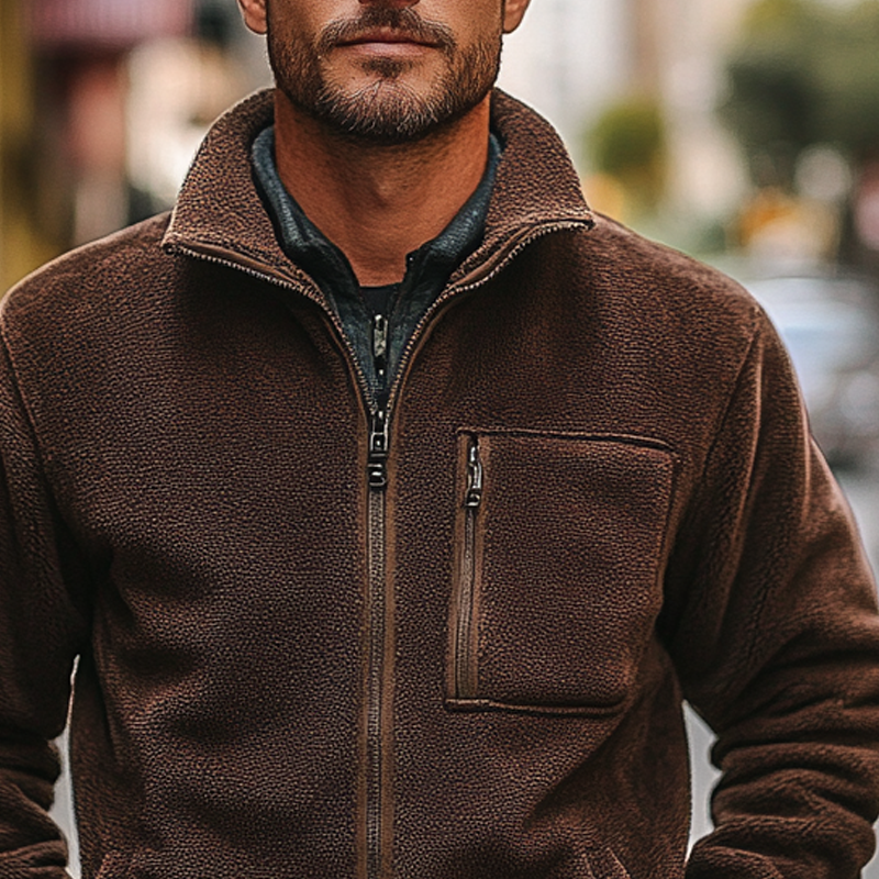Men's Solid Color Polar Fleece Stand Collar Loose Zipper Jacket MTA1233I0X
