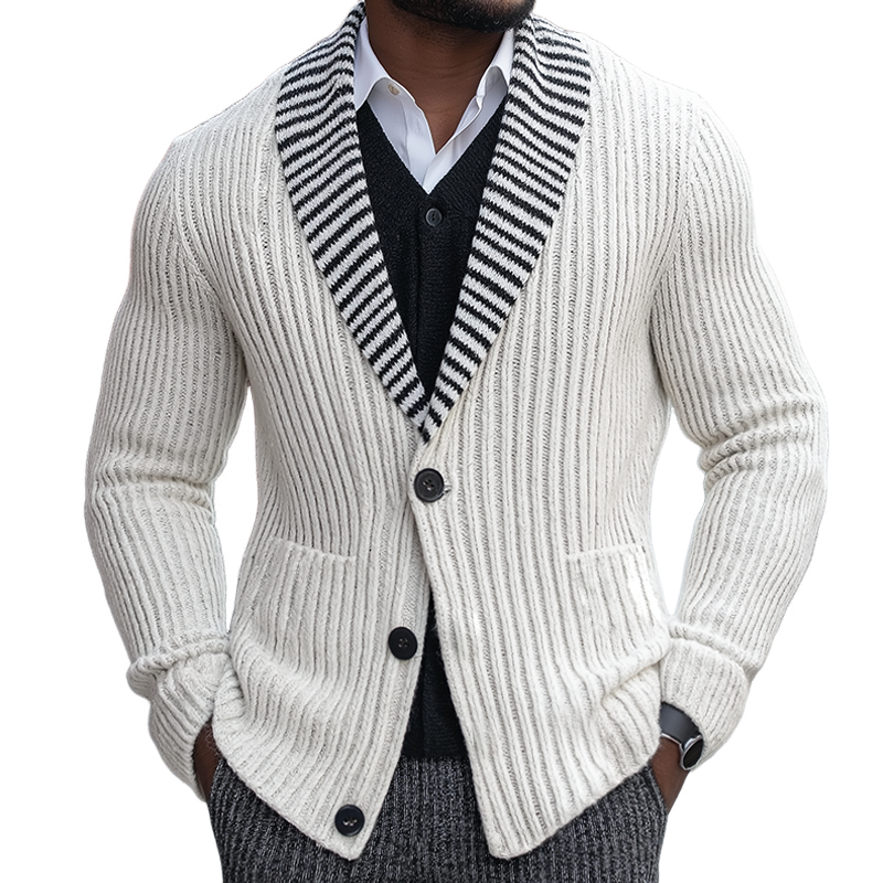Men's Retro Casual Striped Knit Lapel Button Cardigan MTA1837I1TO