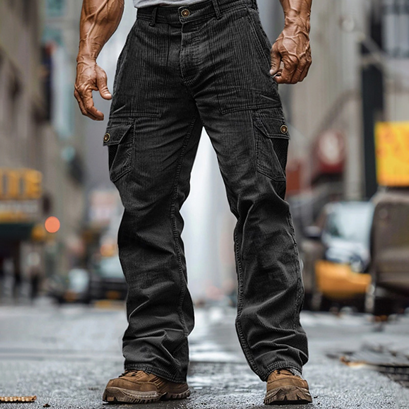Men's Solid Multi-Pocket Corduroy Cargo Pants MTA2837G1X
