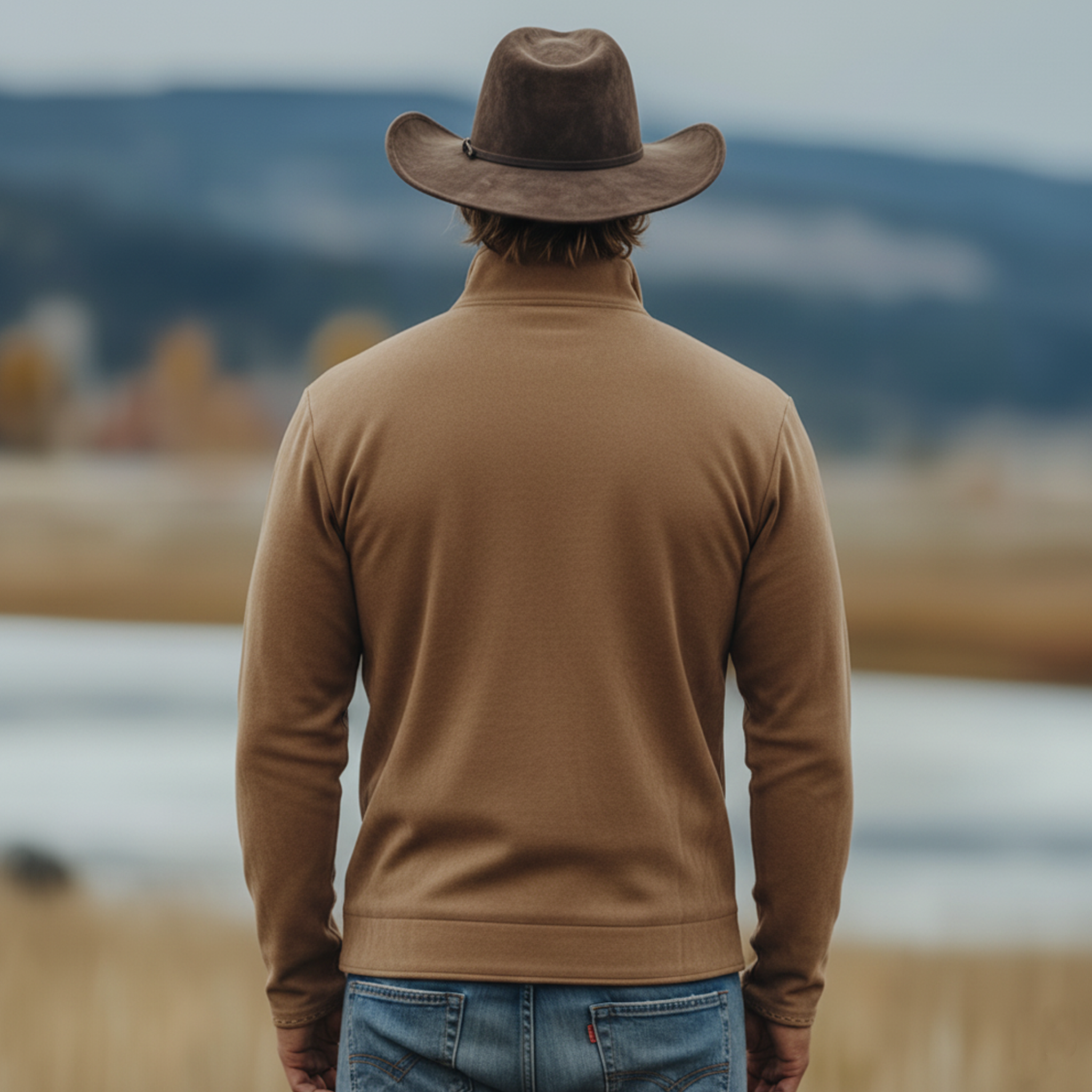 Men's Casual Western Rugged Style Stand Collar Embroidered Faux Suede Long Sleeve T-Shirt MTA2735K1K