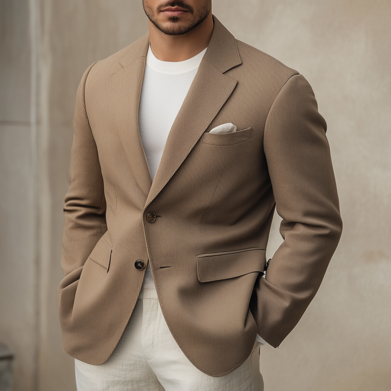 Men's Casual Solid Color Cotton Blend 3D Stripe Notch Lapel Single-breasted Loose Blazer MTA1481H2M