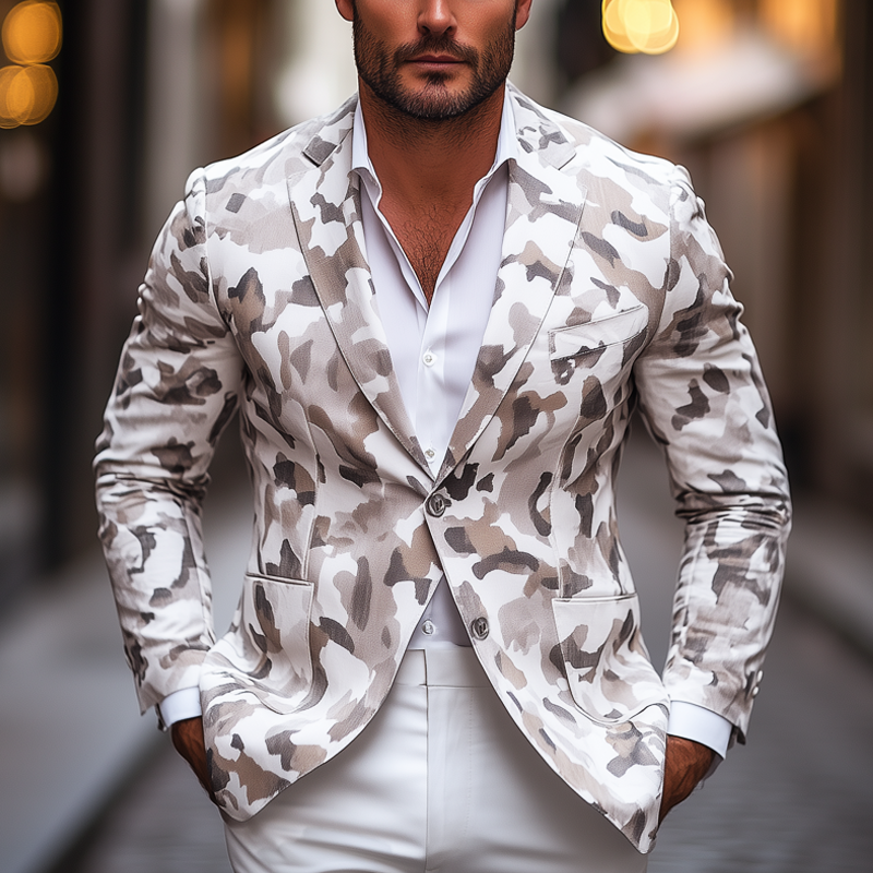 Men's Spring And Autumn Classic Camouflage Two-Button Blazer MTA2214G7U