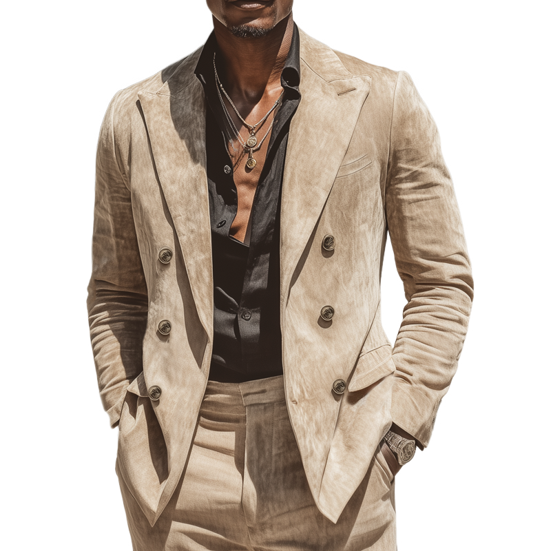Men's Classic Camel Double-Breasted Suede Blazer MTA1076I2U