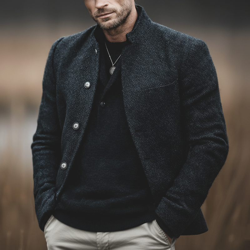 Men's Classic Business Stand Collar Faux Wool Jacket MTA1882L5U