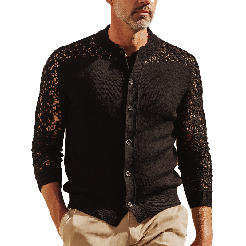 Men's Retro Lace Knitted Long Sleeve Thin Cardigan MTA1259H6P