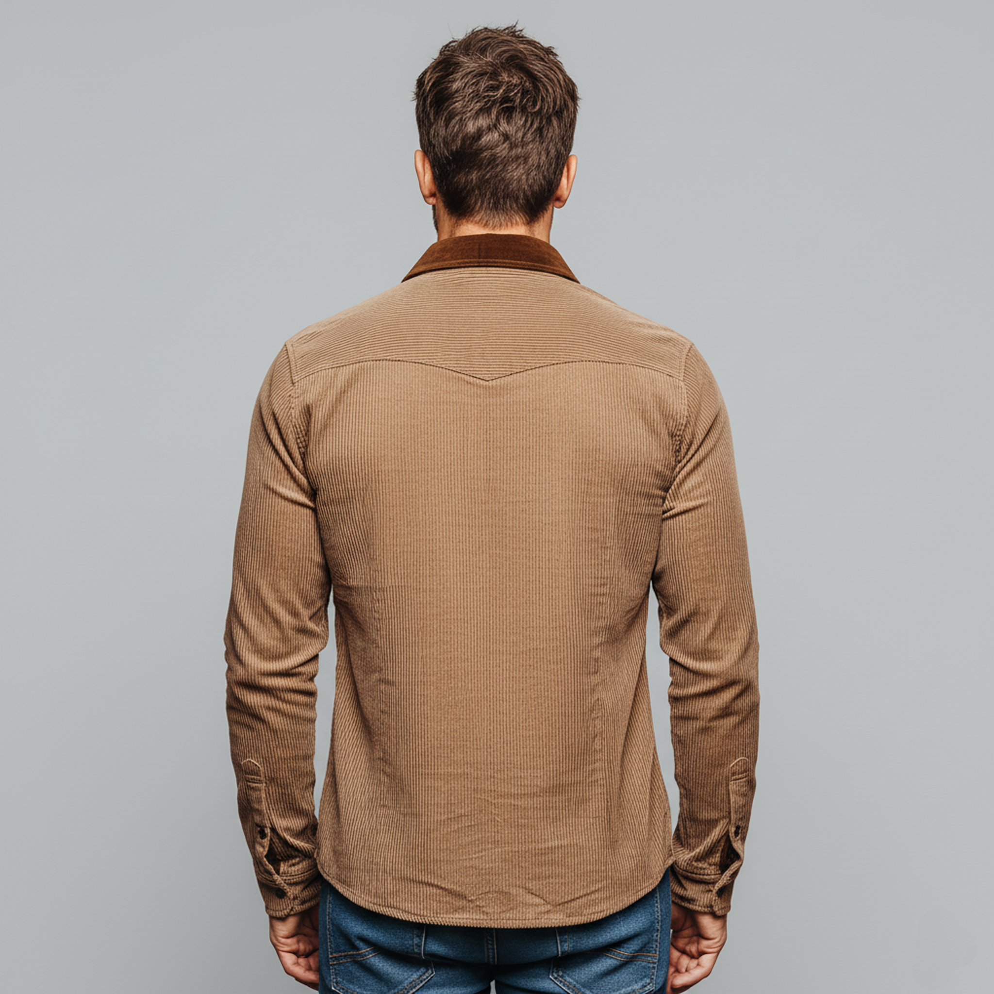 Men's Classic Casual Faux Suede Lapel Slim-fit Corduroy Long-sleeved Shirt MTA1551L6K