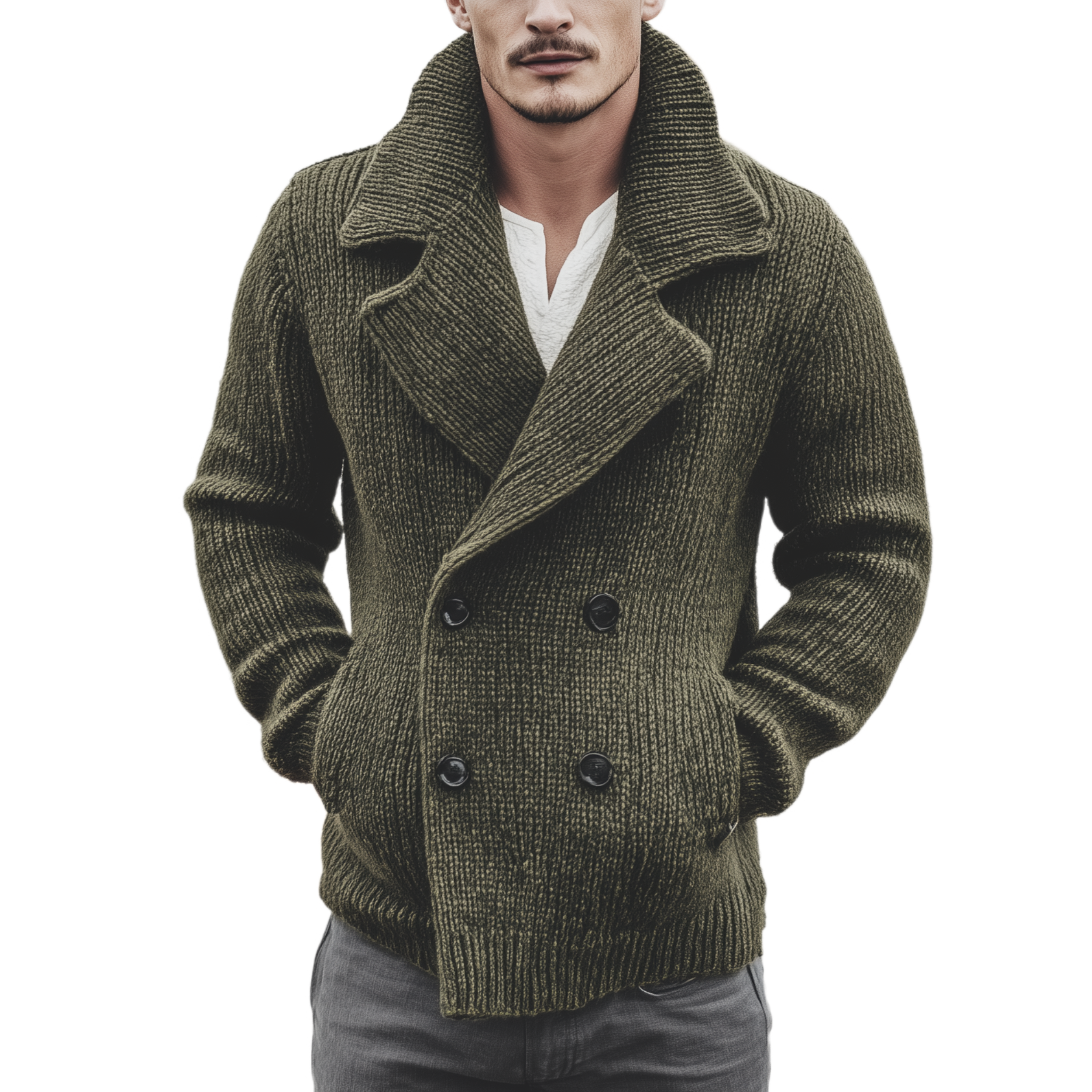 Men's Classic Casual Western Tough Style Lapel Double-breasted Knitted Cardigan MTA0843I9K