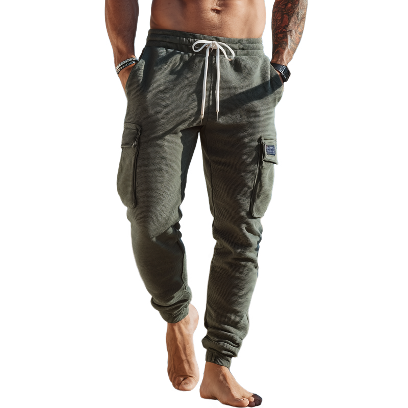 Men's Waffle Multi-pocket Elastic Waist Sports Pants MTA1536H7Z