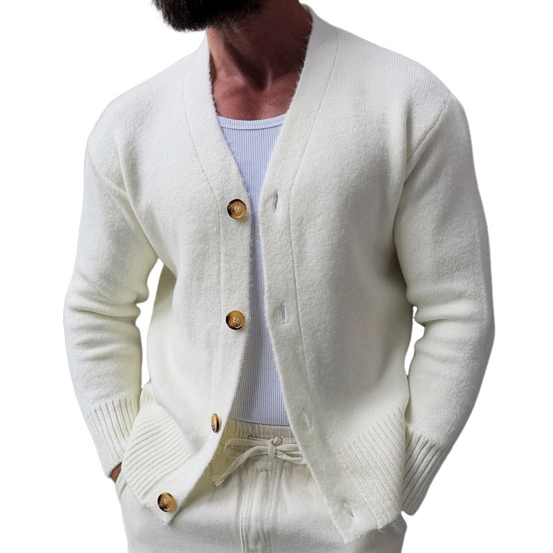 Men's Vintage Casual Cotton Yarn Button Knitted Sweater Collarless Cardigan MTA0940J2TO