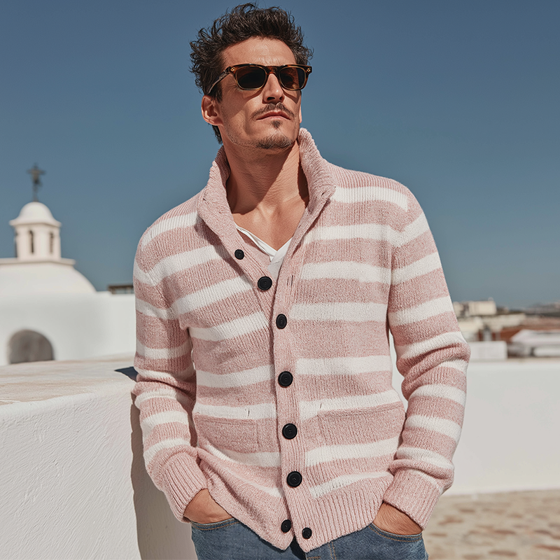 Men's Winter Fashion Striped Cotton Knitted Sweater Cardigan MTA2266I7P