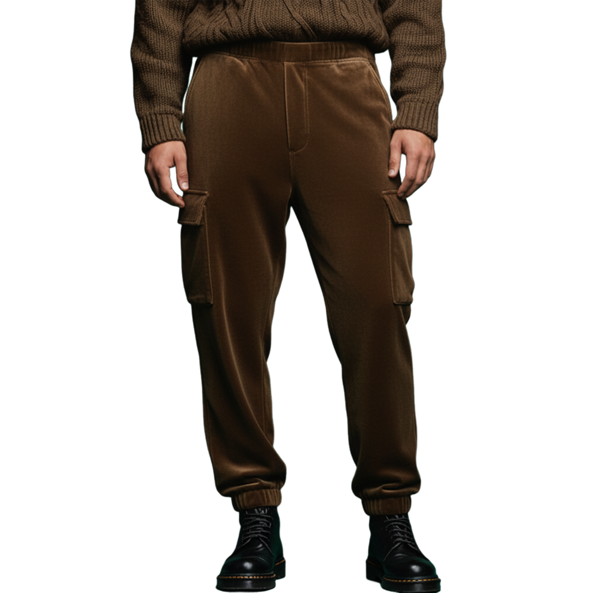 Men's Casual Faux Velvet Multi-pocket Elastic Waist Pants MTA1049K4K