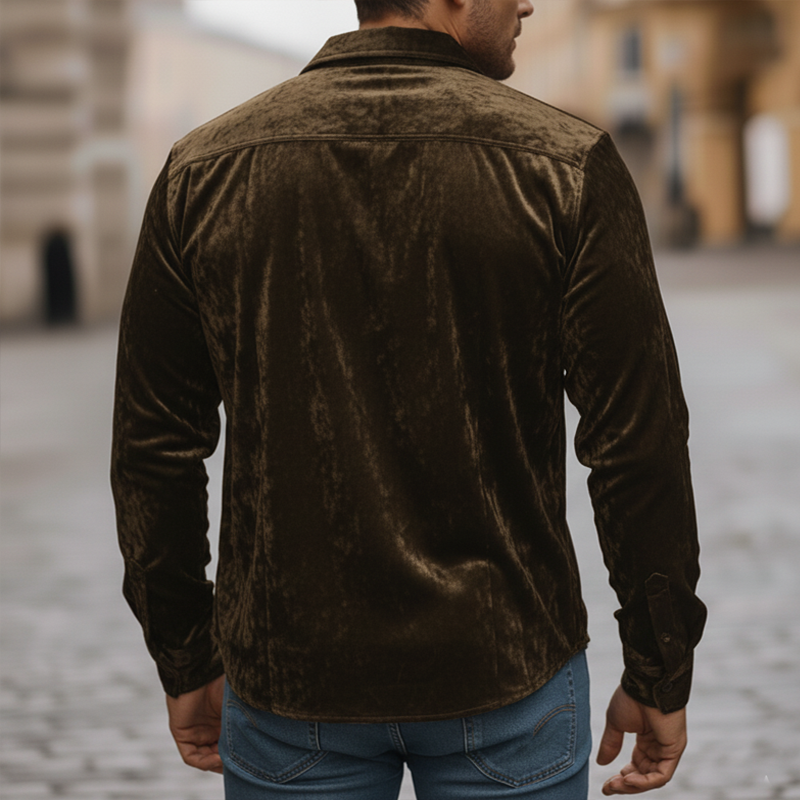 Men's Urban Luxury Velvet Casual Button-Down Long-Sleeve Shirt MTA2340L8U