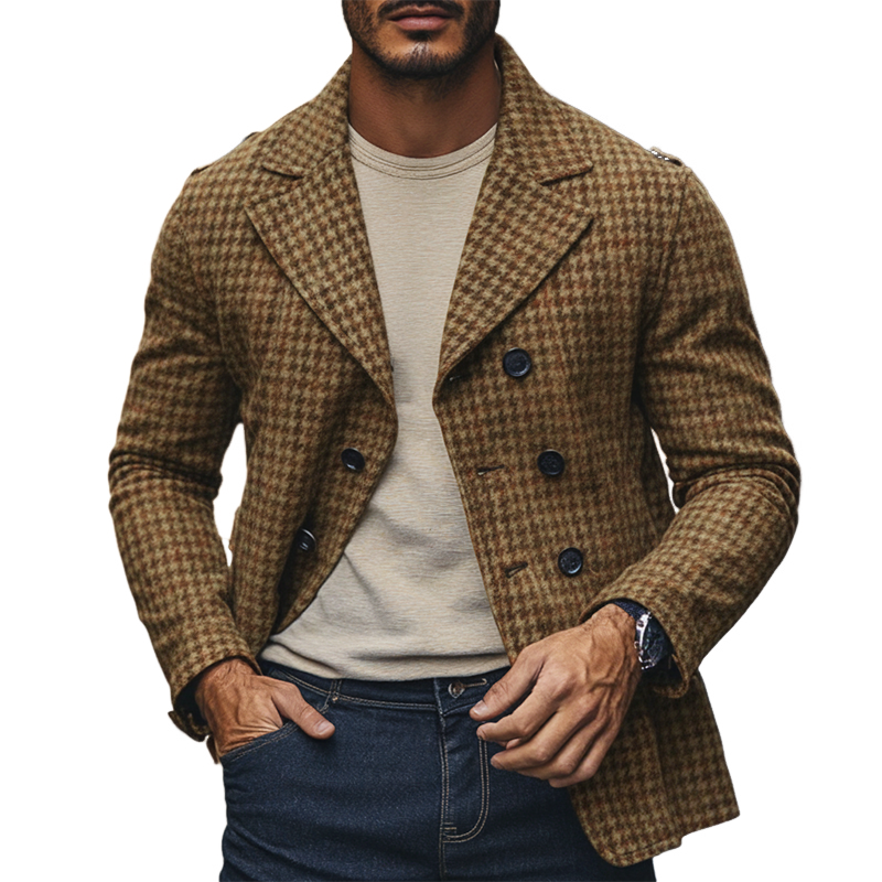 Men's Houndstooth Blend Lapel Double-Breasted Blazer MTA1581J2X
