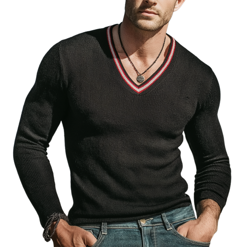 Men's Urban V-neck High-stretch Slim-fit Knitted Sweater MTZ2228A8U