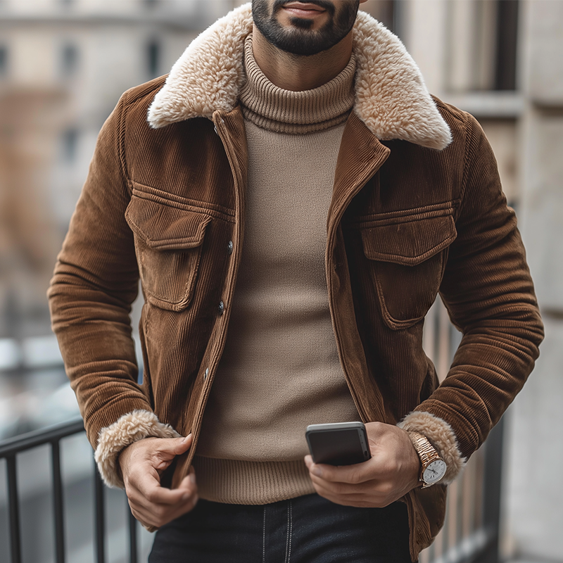 Men's Retro Casual Corduroy Warm Lapel Button Jacket MTA3048J7TO