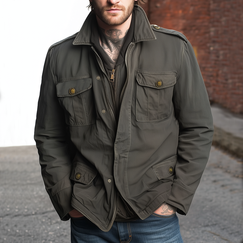 Men's Spring And Autumn Vintage Twill Zipper Work Jacket MTA0208I2U