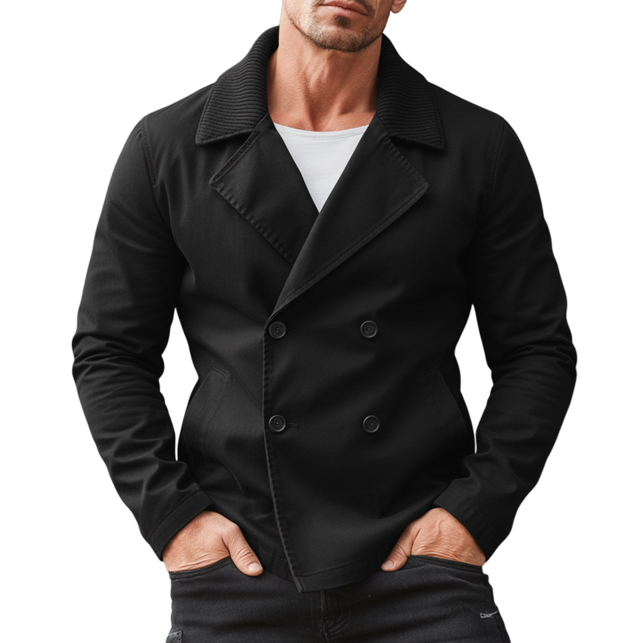 Men's Classic Corduroy Lapel Double-Breasted Cotton Blend Slim Fit Jacket MTA2476J0K