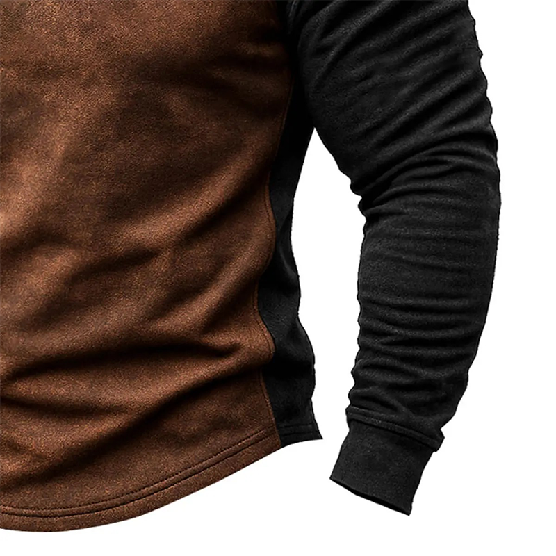 Men's Colorblock Blend Faux Suede Stand Collar Lace-Up Sweatshirt MTA0957J4X