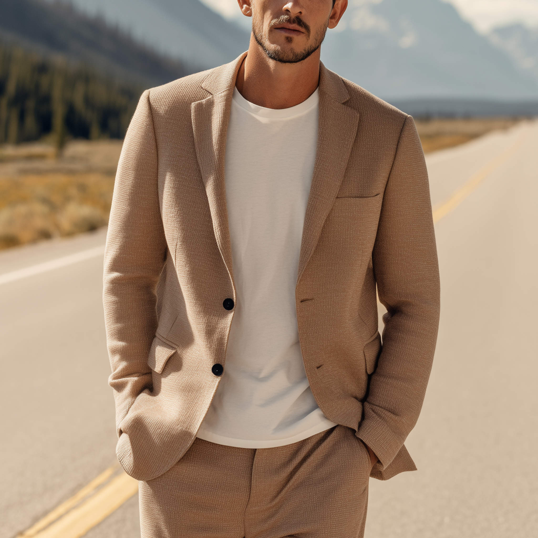 Men's Classic Casual Solid Color Single-breasted Slim Fit Knitted Blazer MTA0206H8K