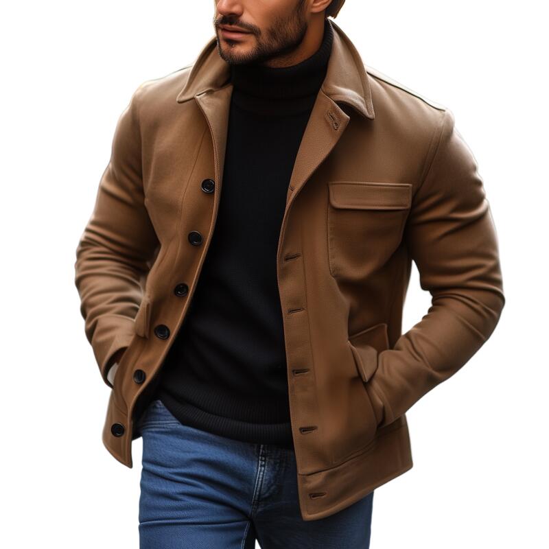 Men's Vintage Solid Color Wool Blend Lapel Single-Breasted Loose Work Jacket MTA3034H5M