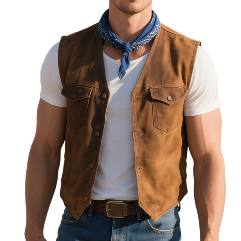 Men'S Vintage Casual Western Cowboy Style Cotton Single Breasted Vest MTA1039E6TO