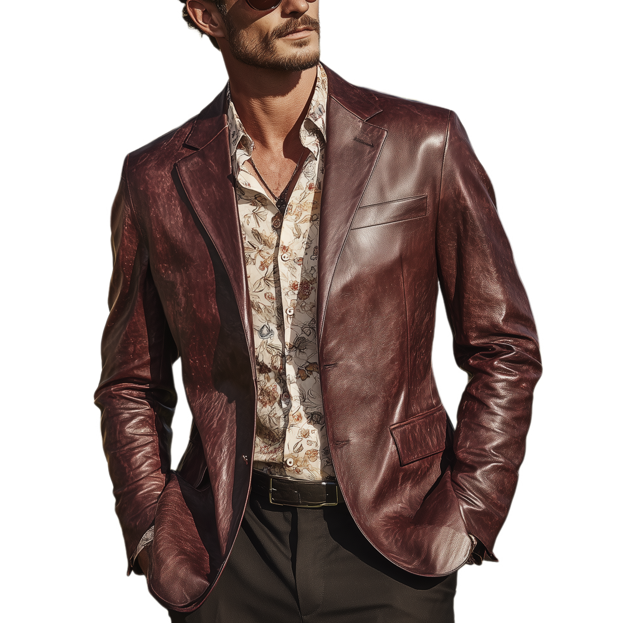 Men's Classic Retro Party Texture Pu Leather Single-breasted Slim-fit Blazer MTA1130H2K