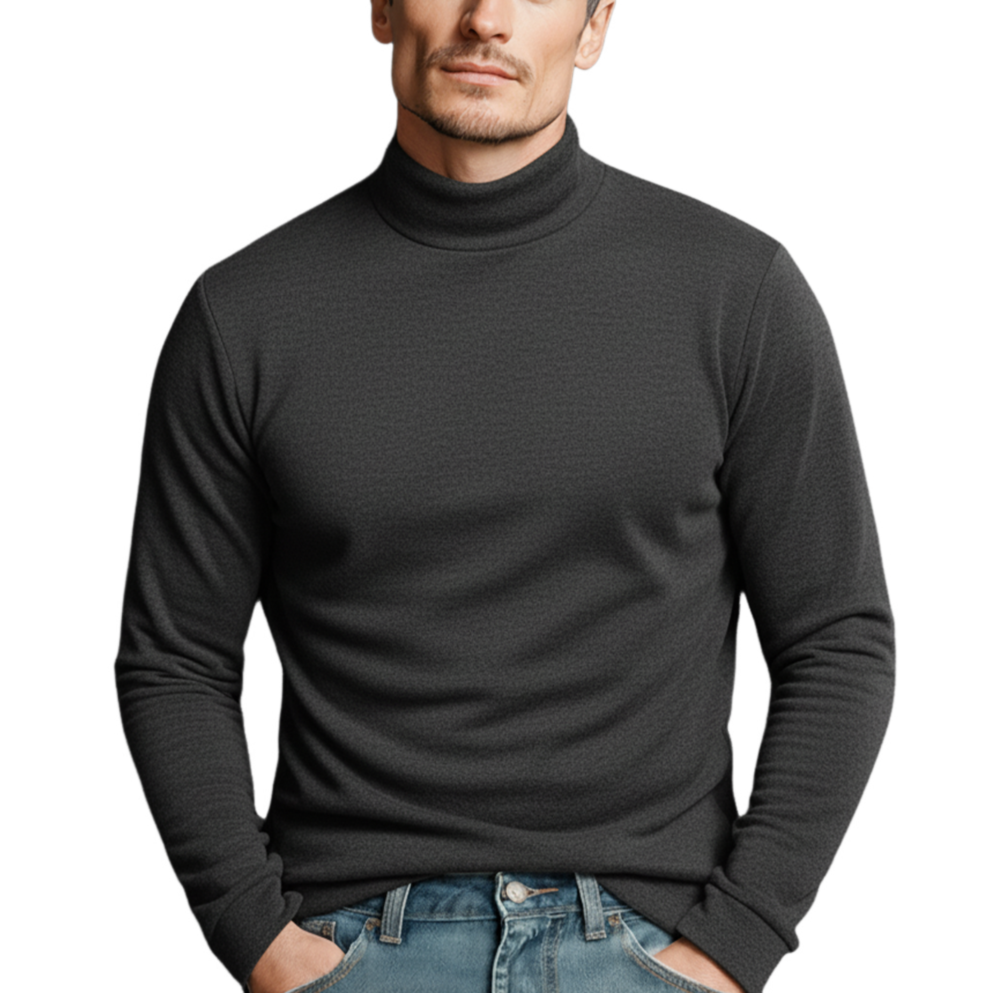 Men's Classic Half-high Collar Dralon Fabric Warm Slim Long-sleeved T-shirt MTA2013J3K