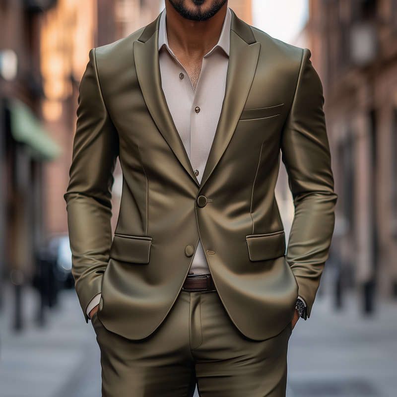 Men's Vintage Elegant Solid Color Satin Peak Lapel Single Breasted Slim Fit Blazer MTA2804G5M