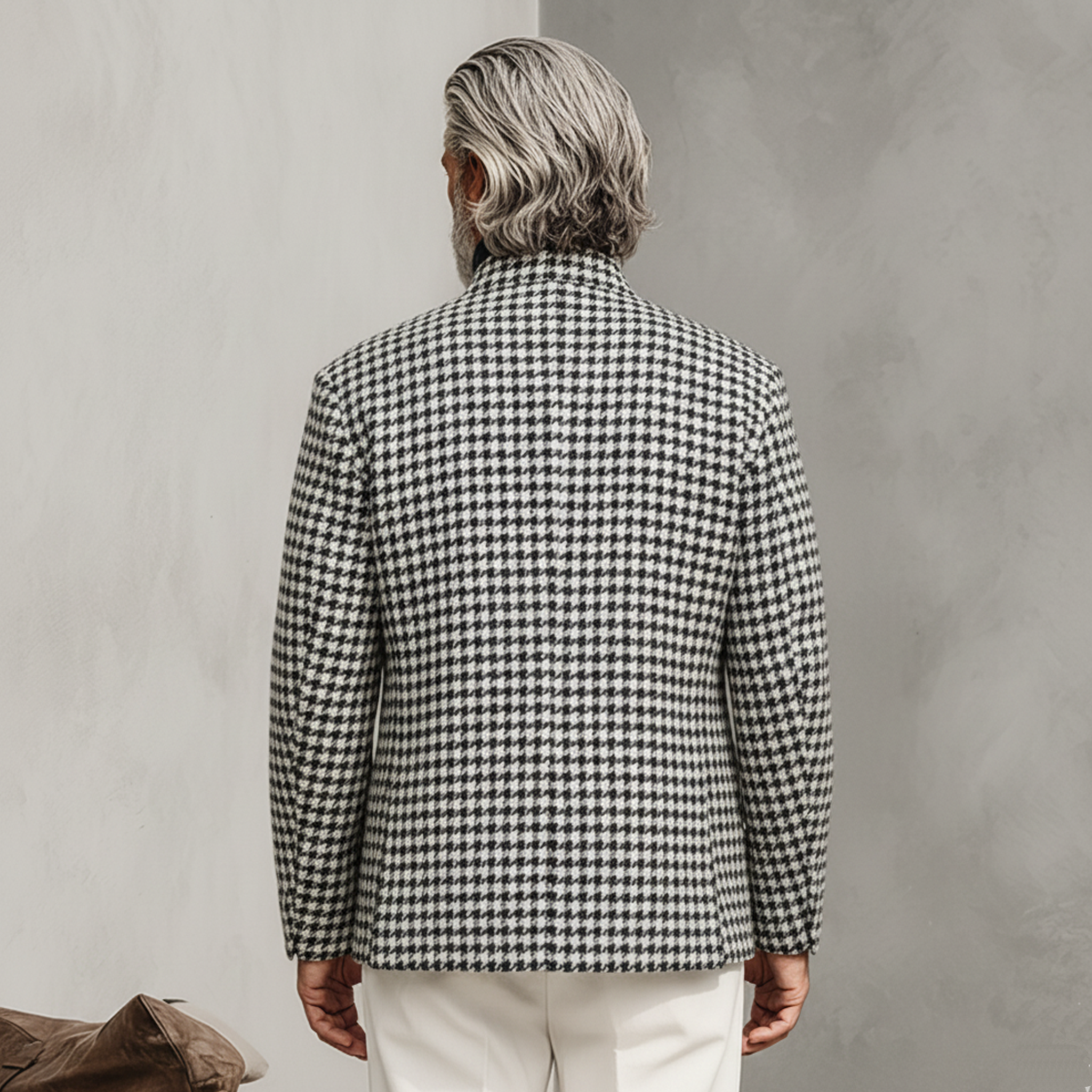 Men's Classic Casual Stand Collar Faux Houndstooth Wool Jacket MTA0538K8K