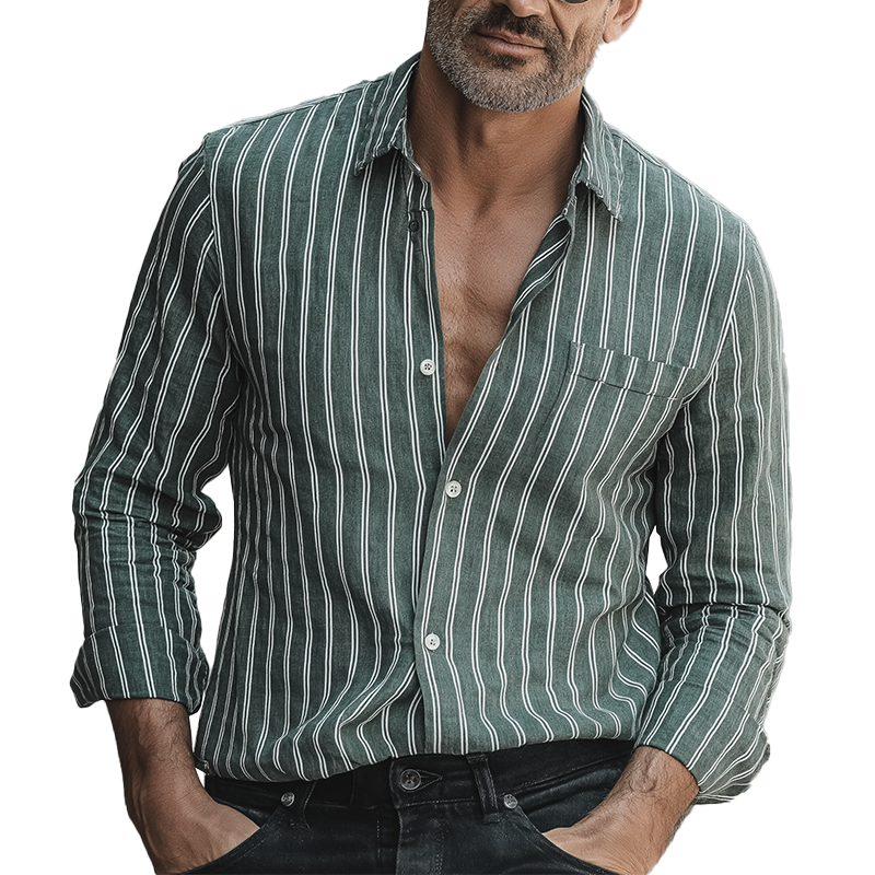 Men's Summer Striped Print Cotton Blend Long Sleeve Shirt MTA1594G8P