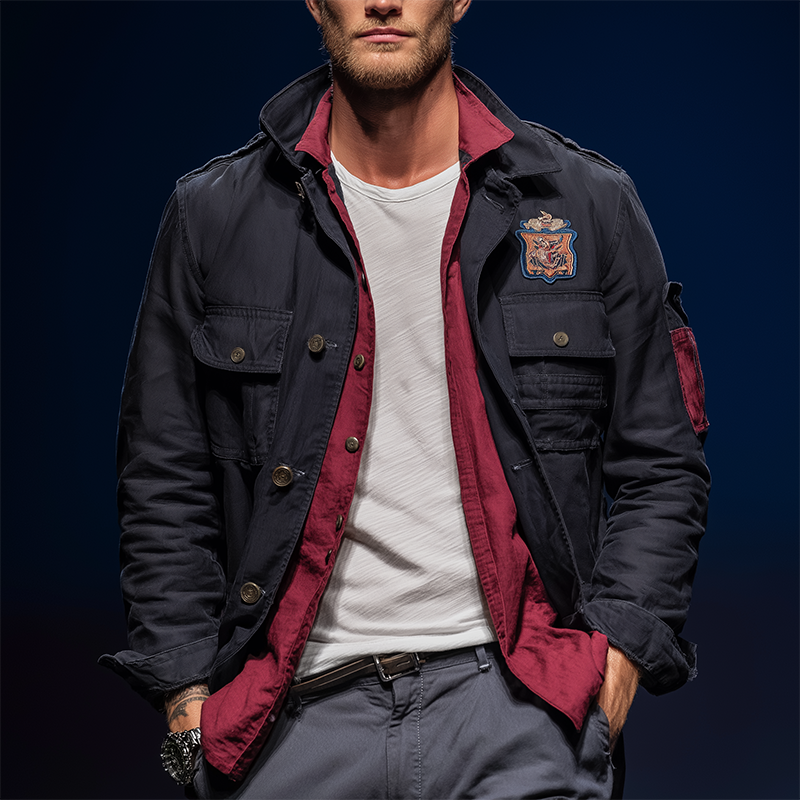 Men's Retro Contrast Patch Cotton Blend Casual Jacket MTA2650H5P