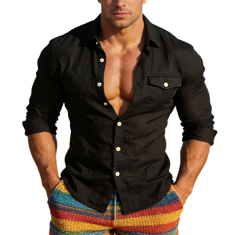 Men's Spring/Summer Fashion Slim-Fit Long-Sleeved Shirt (Polyester Blend) MTZ0681B1P