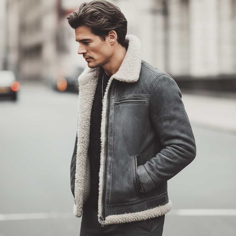 Men's Classic Warm Suede Lambswool Lined Zip-Up Jacket MTA0570L7U