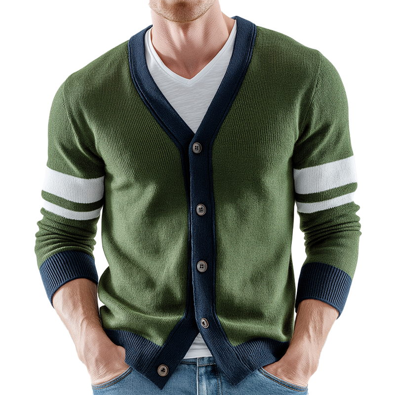 Men's Winter Fashion Contrast Color Cotton Yarn Knitted Thin Cardigan MTA2075J1P
