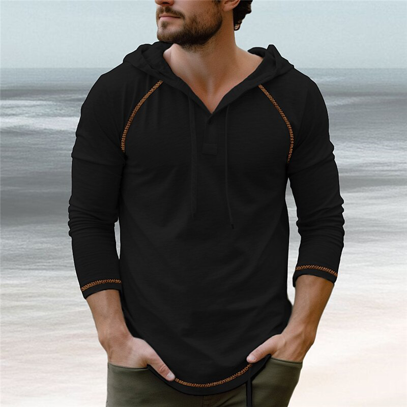 Men's Vintage Casual Cotton Hooded Pocket Long Sleeve T-Shirt MTA1423G0TO