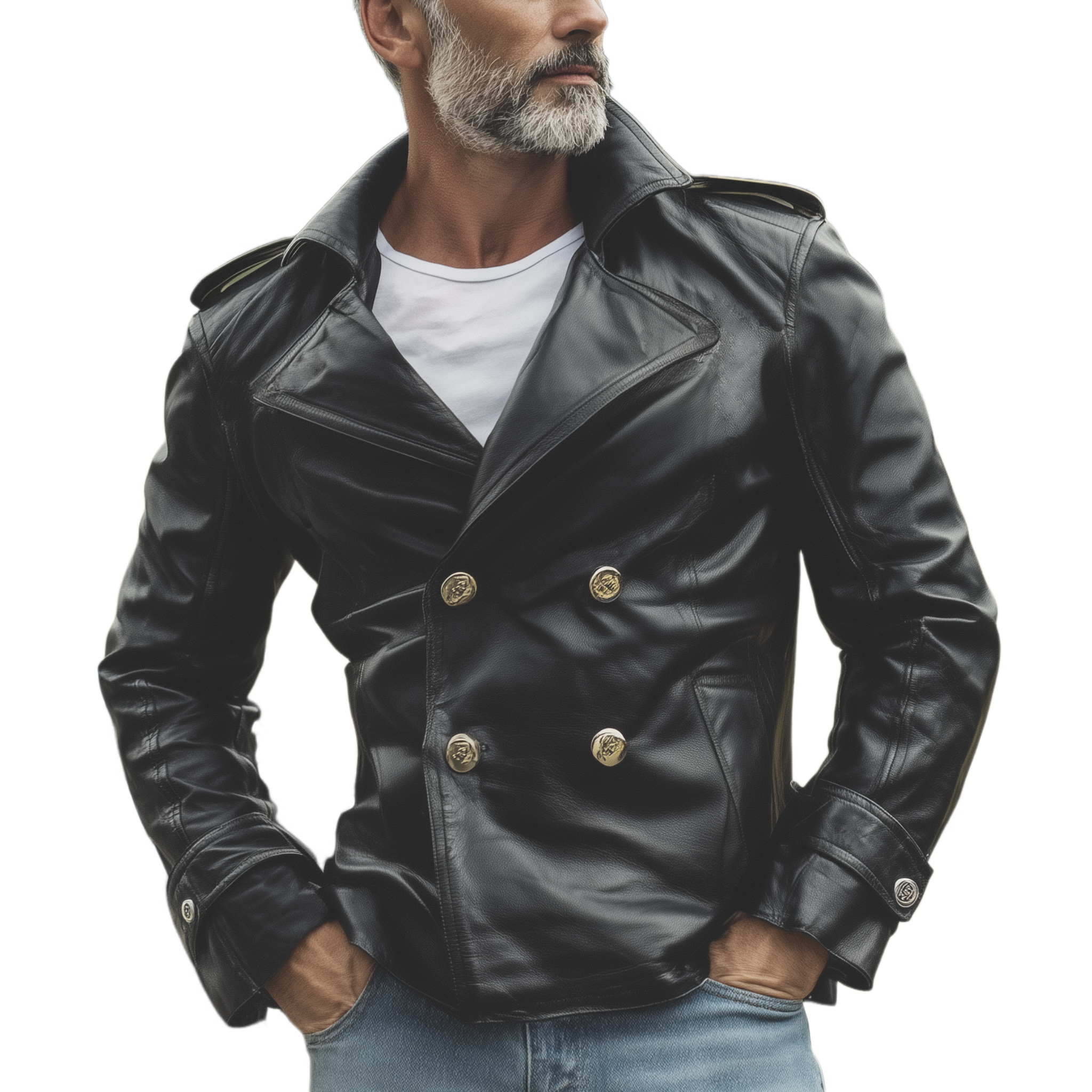 Men's Classic Western Retro Tough Style PU Leather Double-breasted Jacket MTA0558I3K