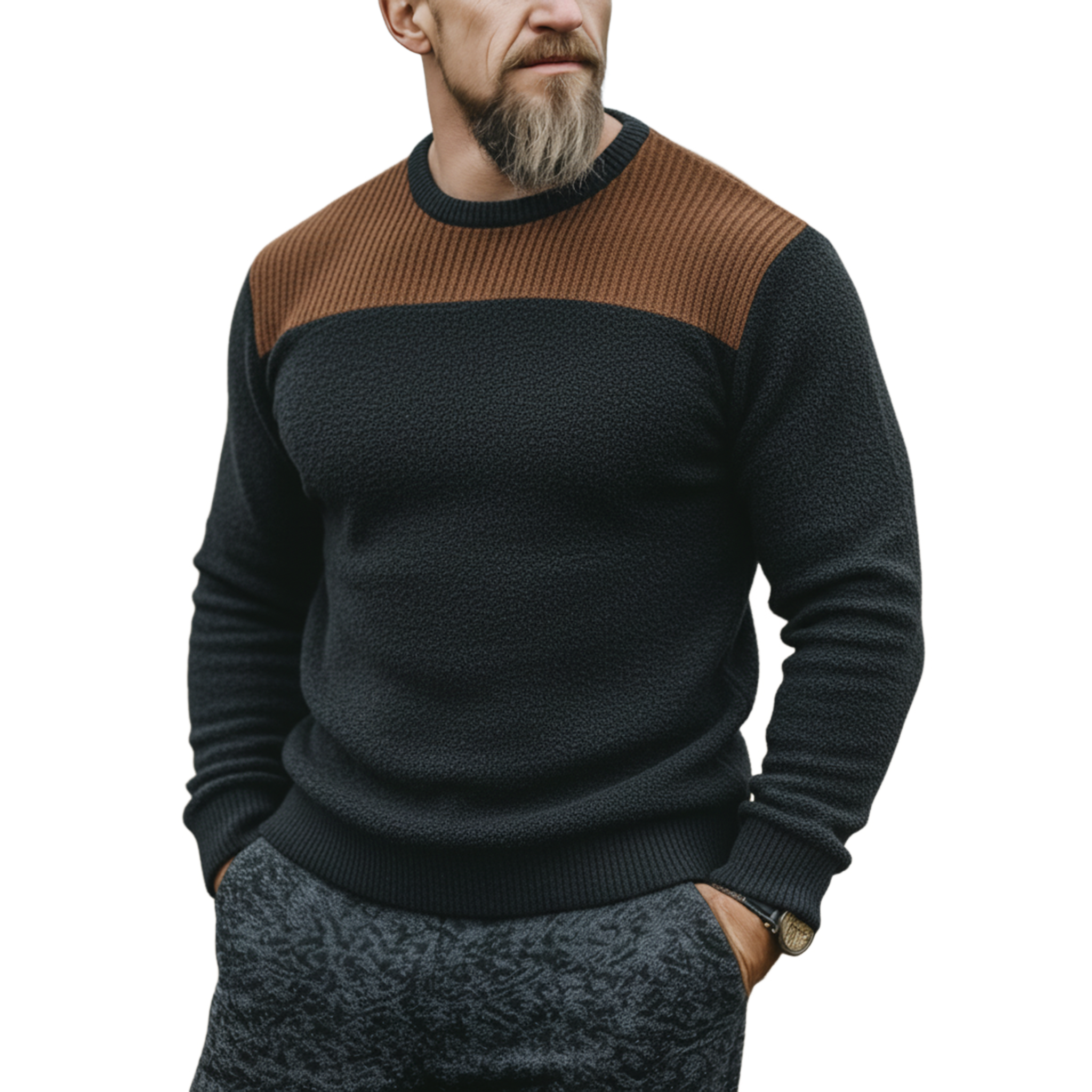 Men's Classic Western Tough Guy Style Dralon Fabric Warm Skin-friendly Slim Long-sleeved T-shirt MTA2209J3K