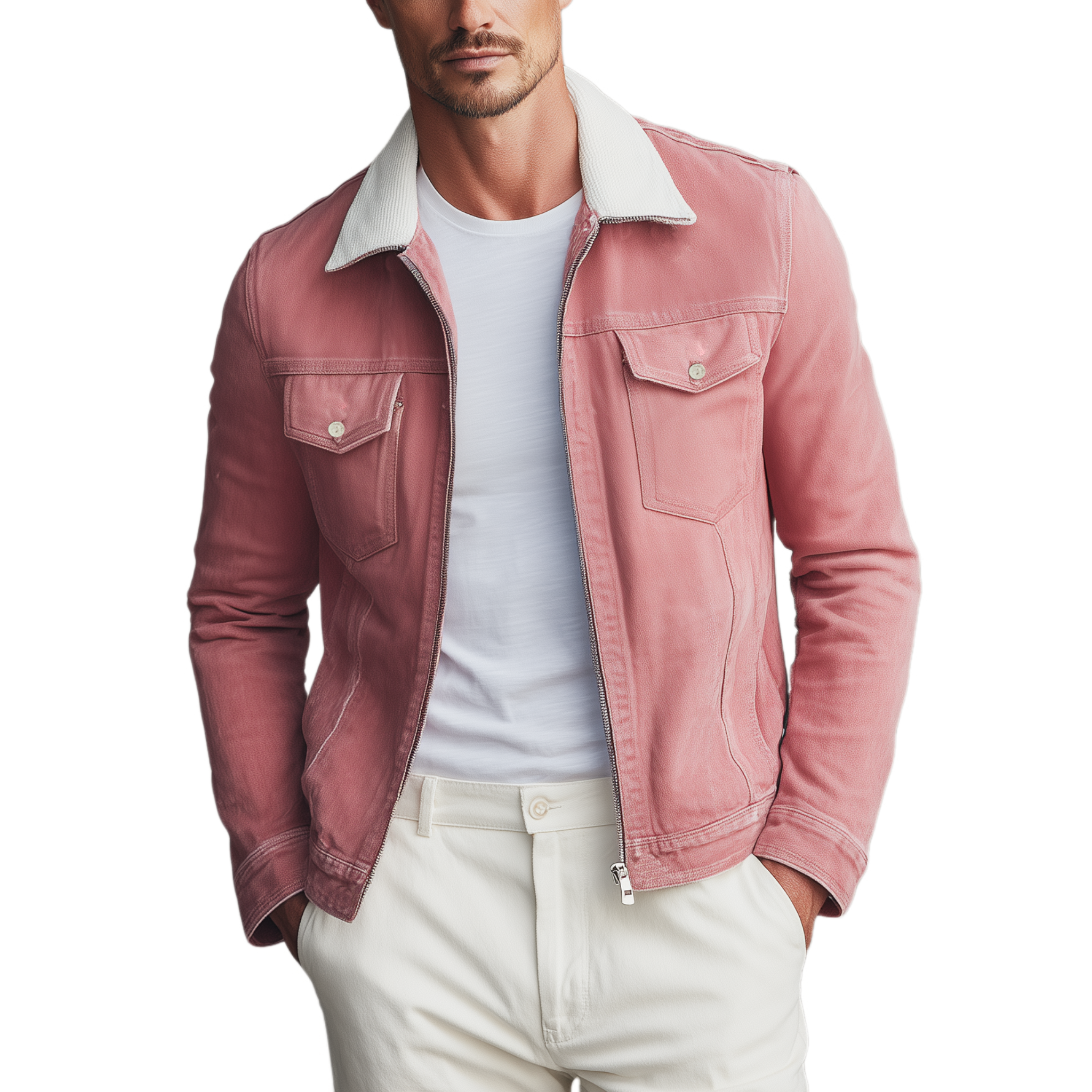 Men's Classic Casual Corduroy Collar Slim Fit Denim Washed Slim Fit Jacket MTA0739H5K