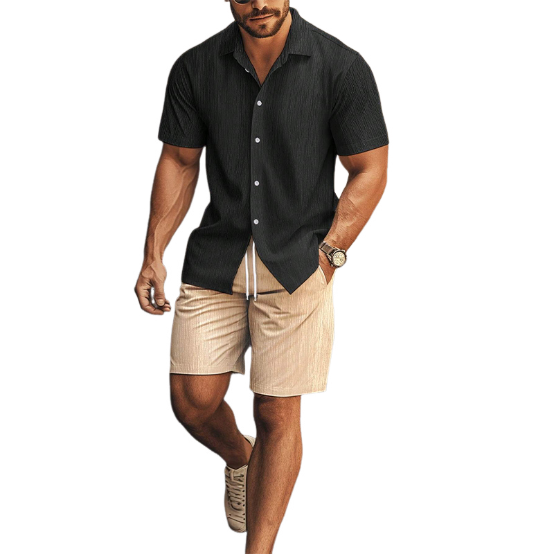 Men's Casual Contrast Color Short Sleeve Shorts Two Piece Set 20132933X