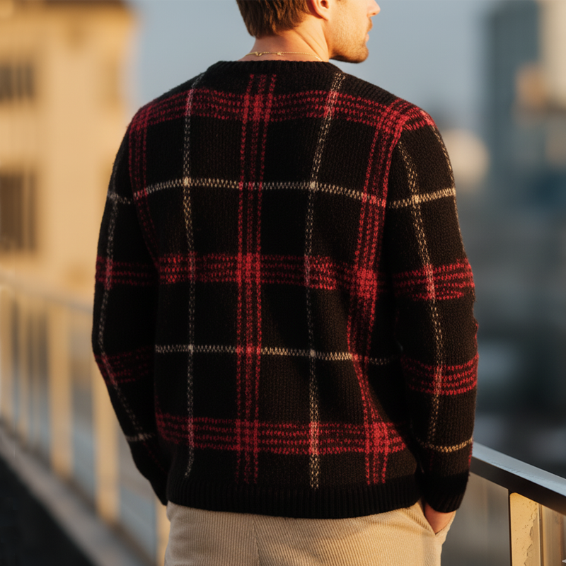 Men's Classic Plaid Crew Neck Casual Sweater MTA1041J5U